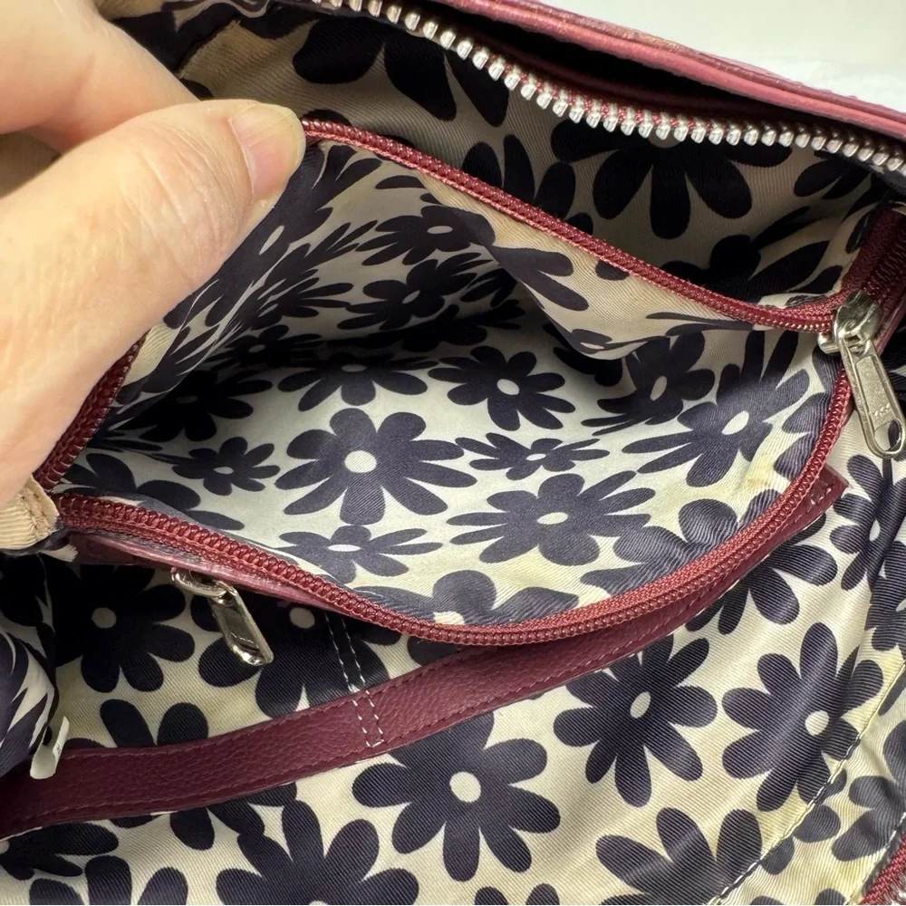 Nino Bossi Burgundy‎ Leather Hobo Shoulder Bag Braided Strap zip Closure